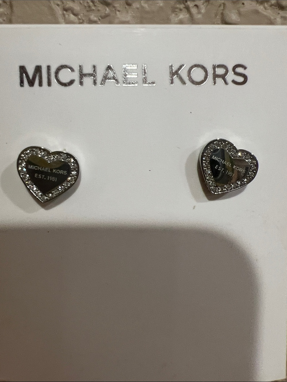 Michael Kors Silver Heart Crystal Logo Stud Earrings